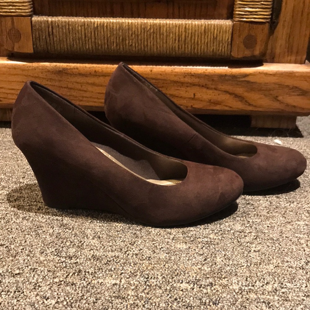 Brown suede wedges
